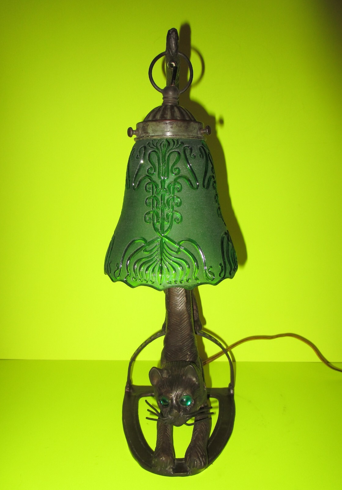 Vintage Glowing Green Eyed Stretching CAT Lamp eBay