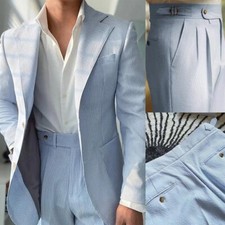 Seersucker Men Suits Summer Spring Regular Fit Beach Notch Lapel Tuxedos Custom