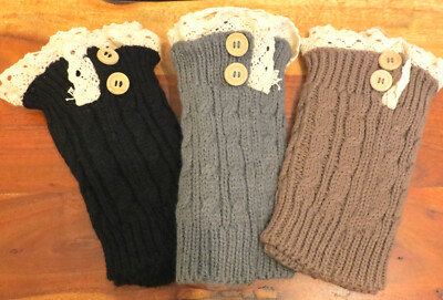 3 Pair Crochet Knit Lace Trim Boot Cuffs Topper Leg Warmer Winter Socks