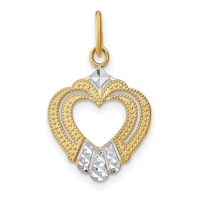 Strukturierter Herz Anhänger in echtem 14k Gelb Bicolor Gold