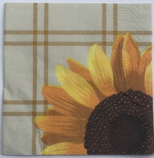 two Individual Beverage Paper Decoupage Napkins Sunflower Fall Summer Autumn