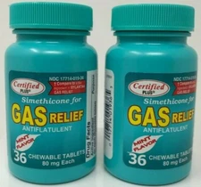 2-PK Assured Simethicone Gas Relief Chewable Tablets 80mg Anti-Gas Bloating 72CT