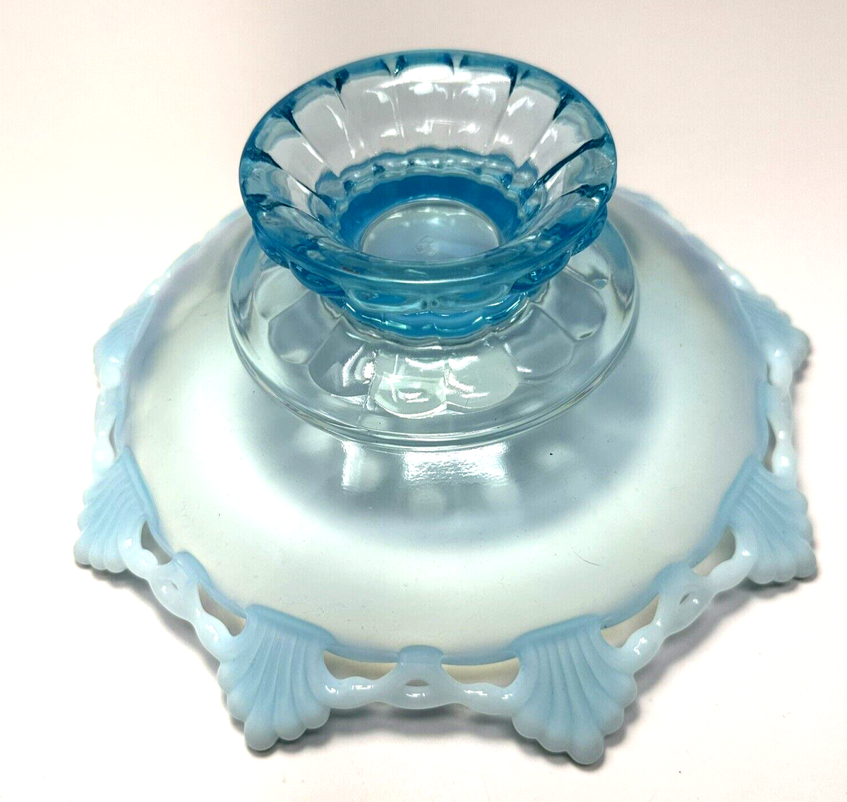 フェントン ブルーボウル Vintage 1991 Fenton Pedestal Bowl Opalescent Steigel Blue