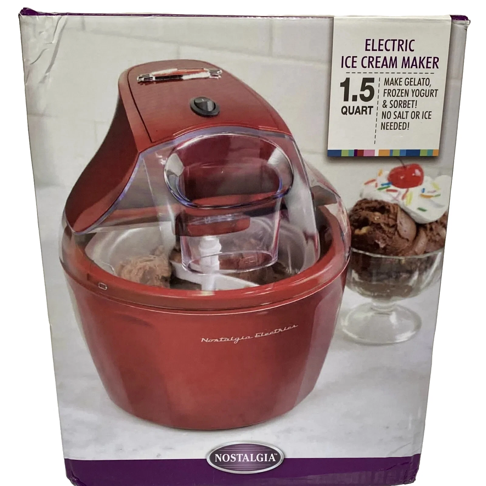 Nostalgia 1.5 Quart Electric Frozen Yogurt Sorbet Ice Cream Gelato Maker