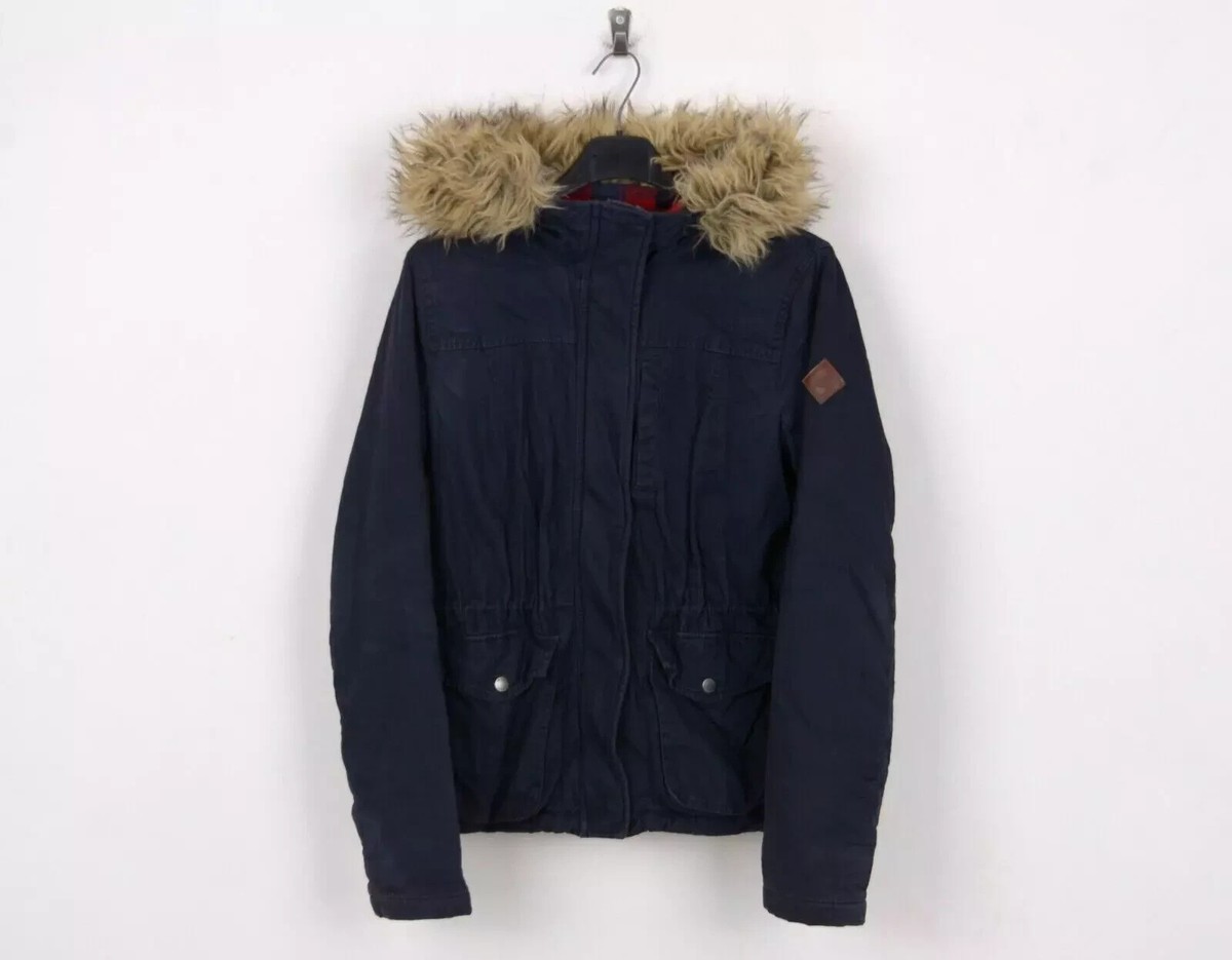 Hollister California Mujer M Chaqueta Parka Capucha Cuadros Forro