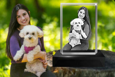 3D Kristallblock - personalisiertes Foto und Text - kleines unvergessliches Geschenk mit LED