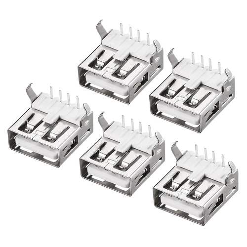 5Stk. PCB USB Verbinder 2.0 Typ-A Buchse Stecker 90 Grad Löten biegen Fuß
