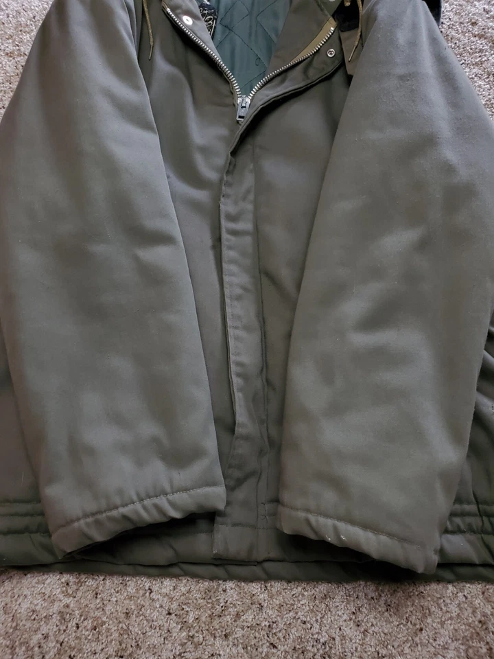 VTG 40s 50s B-9 Military Parka Large Mens Green Split Hood Fur Line Chin Strap - Image 3 of 4