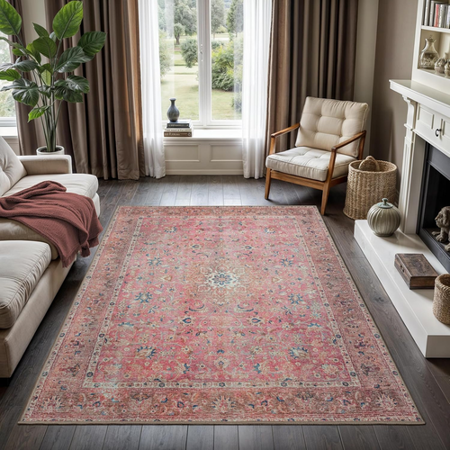 Stain Resistant Machine Washable Area Rug - Vintage Boho Distressed Aesthetic -