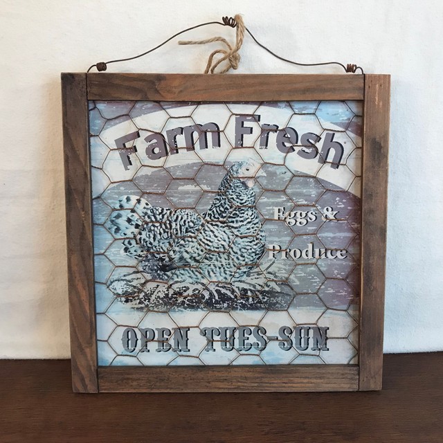 Hobby Lobby Farm Fresh Eggs & Produce Chicken Wire Wood Framed Sign HD6