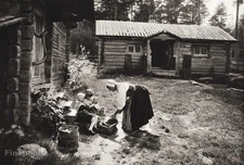 1934 Vintage 11x14 SWEDEN Dalarne House Children Family Culture Architecture Art