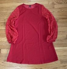 SHEIN Dress Women’s Large Red Sheer Long Sleeves Knee Length Party Dress NWOT