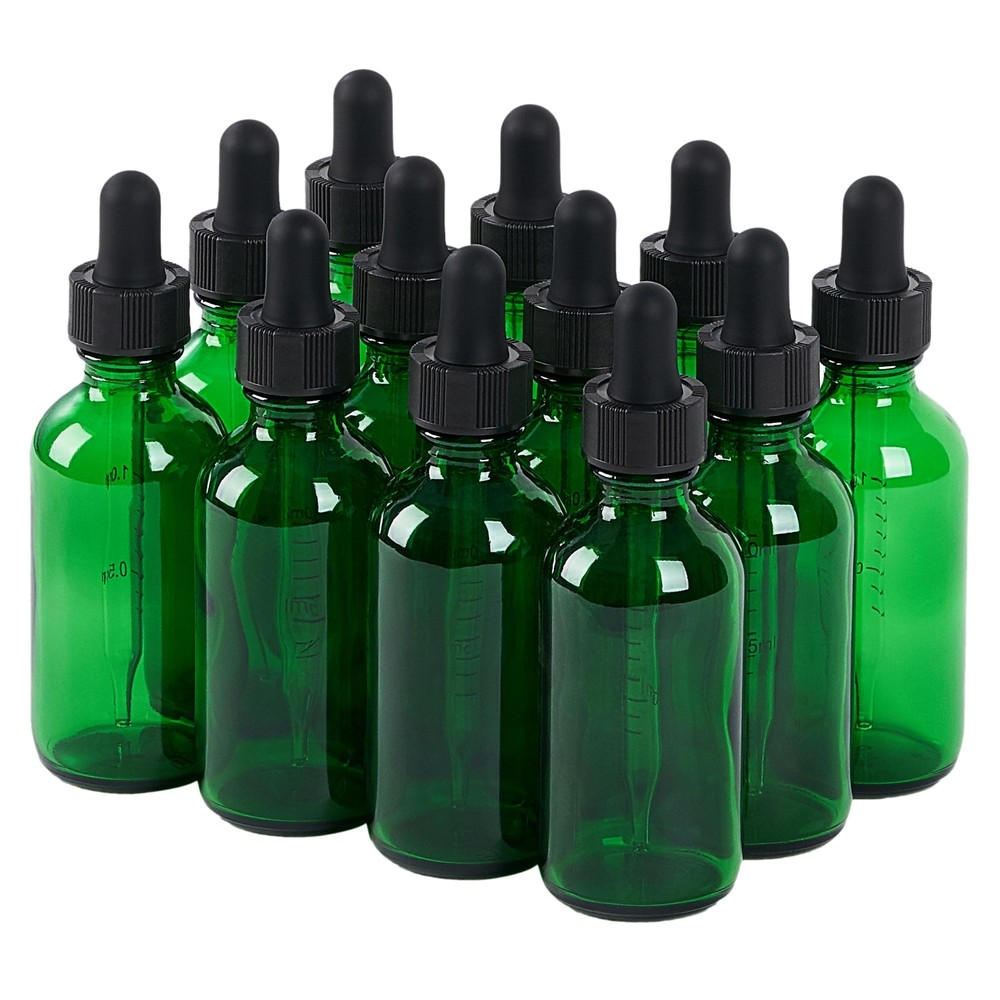 12 Pcs, 2oz Glass Dropper Bottle, Leakproof Tincture Bottles with Dropper, Gr...