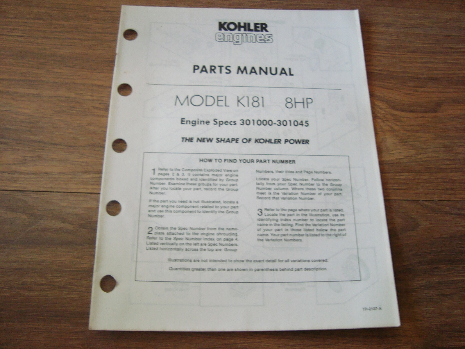 Kohler Engine Parts Manual Model K181 8HP PWI eBay