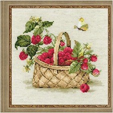 Raspberry Bliss Cross Stitch Delight - DIY Kit for 10 Count Fabric, 11.75"X11.75