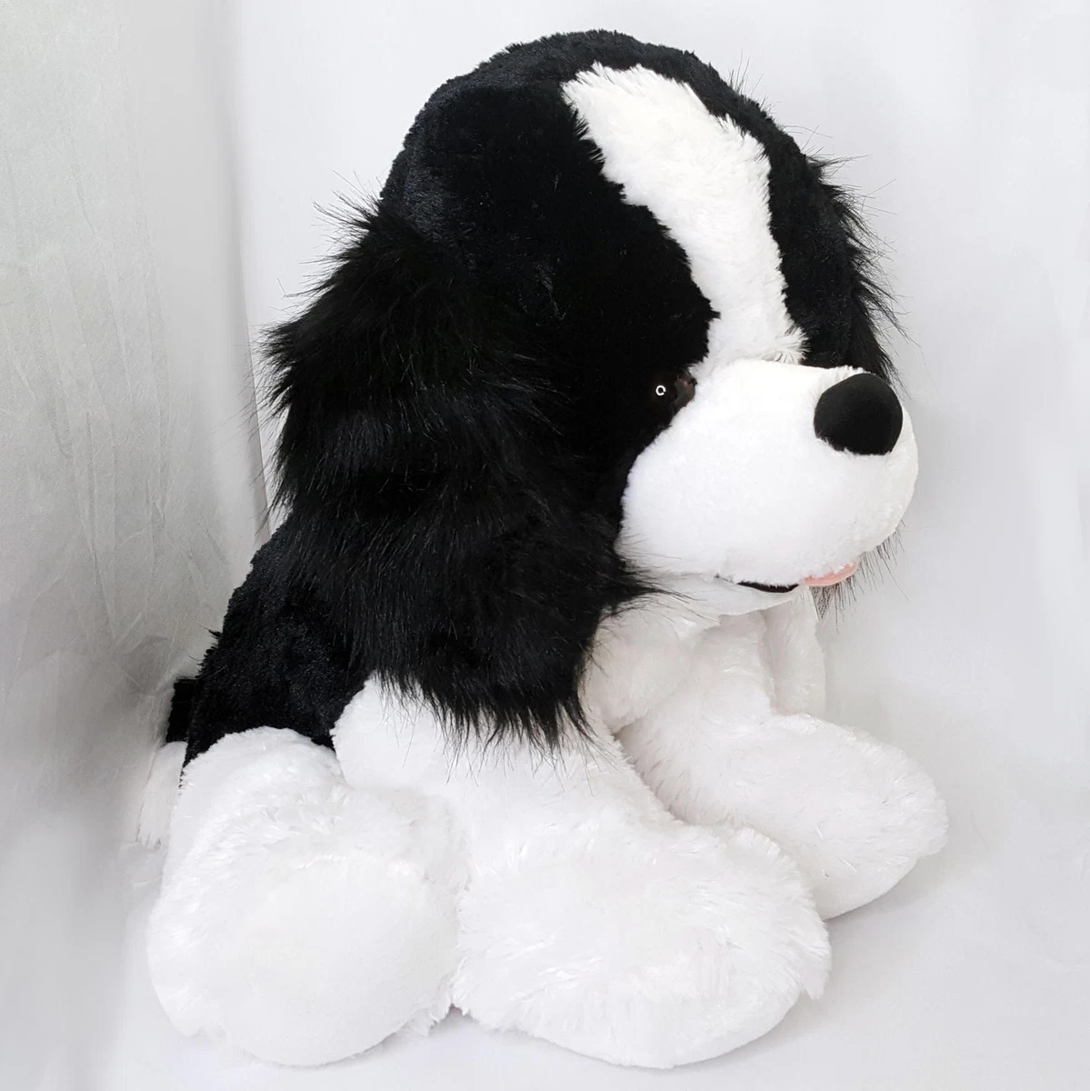 Hugfun Huggables Soft Plush Black White Dog 18Lx14Hx18W inches