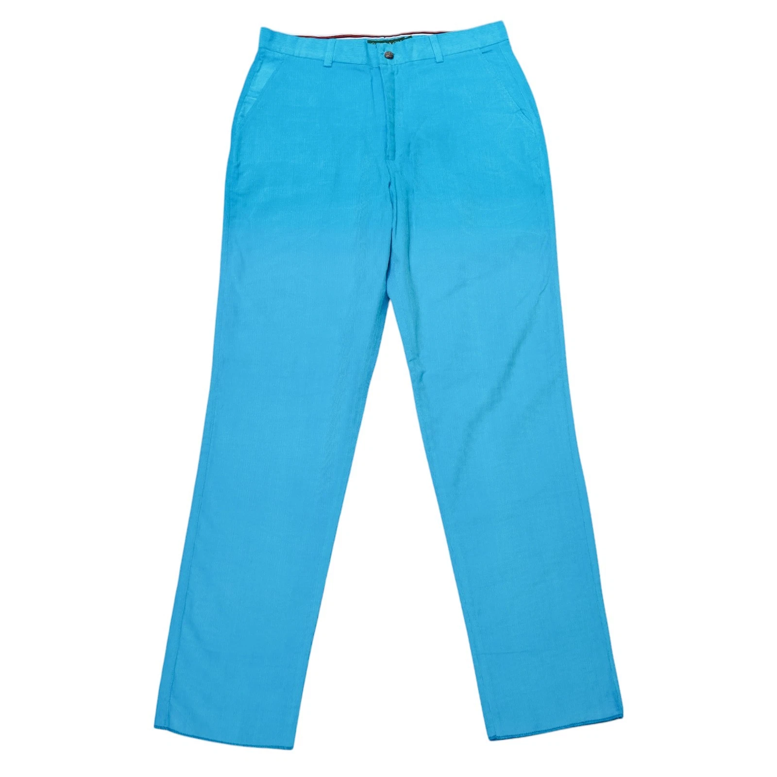 Mens 32 Turquoise Blue Corduroy Pants Straight Fit Flat Front Cotton Trousers