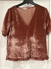 Madewell Top Velvet Tulip-Sleeve Ruffle Women Short Sleeve Size Medium