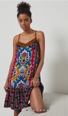 Anthropologie Zadie Velvet Slip Dress Colorful Boho Festival Medium NEW