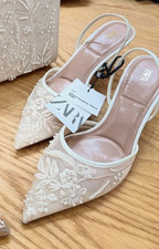 Zara Embroidered Lace Mesh Slingbacks Heeled White UK 6 7 8 9 US 2817/410 New