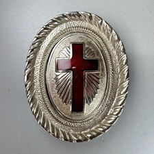 Vtg Sword Belt BUCKLE Masonic Knights Templar Silver Enamel Red Cross Oval