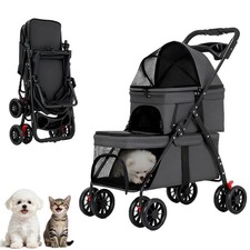 YYW Double Pet Stroller for Small Cats and Dogs, Foldable Kittens Puppies Tra...