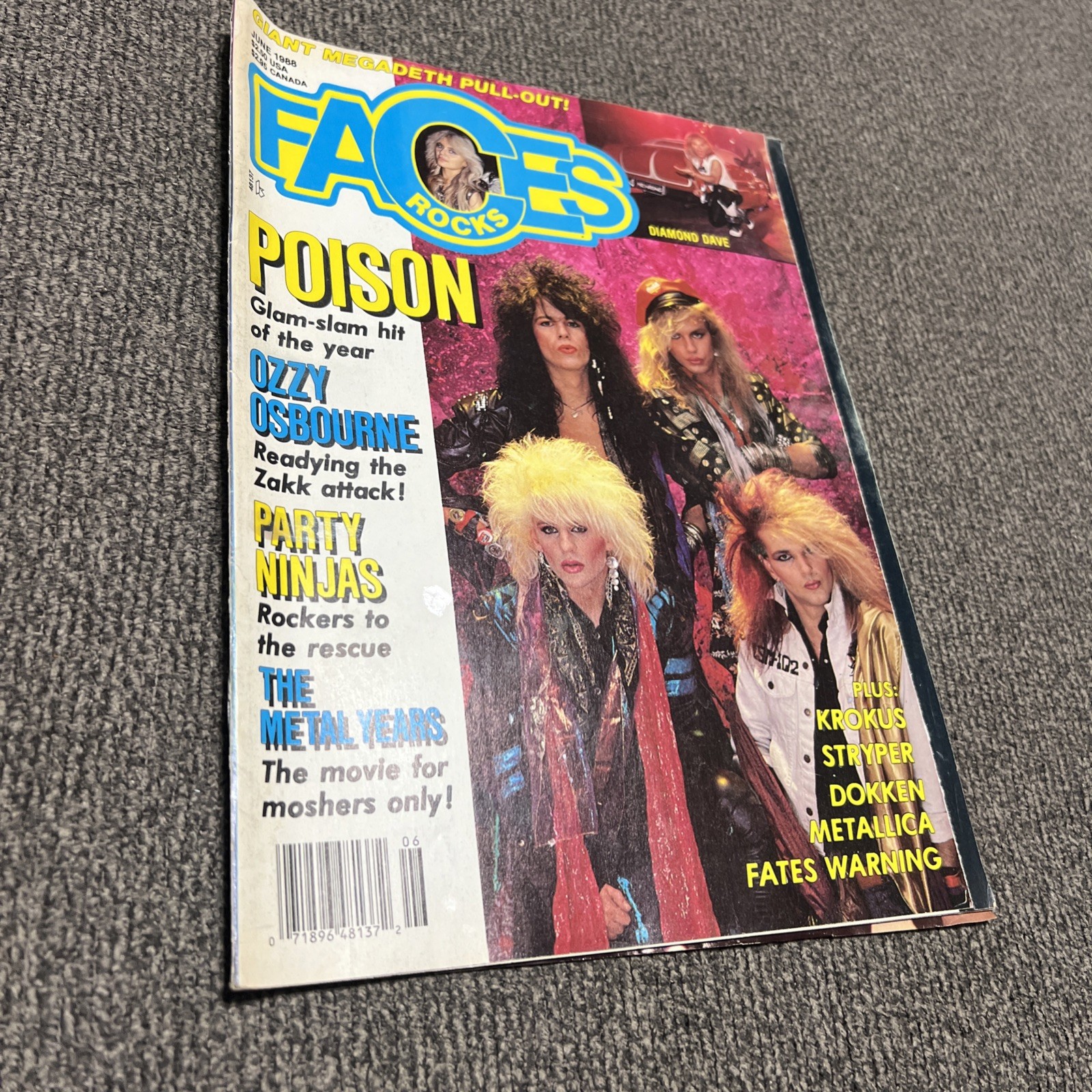 Faces Rocks Magazine June 1988 Poison, Ozzy, Metallica, Stryper, Dokken, LA Guns