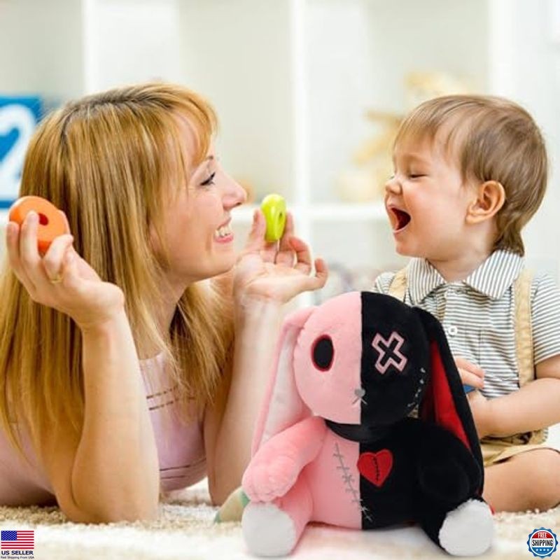 Creepy Goth Bunny Plush Toy - Spooky Stuffed Rabbit - Horror-Inspired Plushie