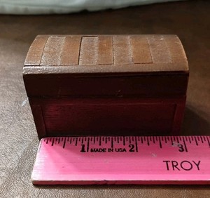 Vintage Dollhouse Miniatures Furniture Travel Trunk Wood Color Floral Interior