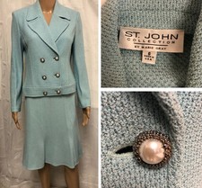 ST JOHN COLLECTION Skirt Suit Sz 6 Robins Egg Blue Knit Two Piece Made USA