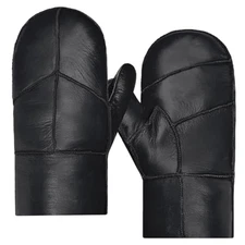  Men Mittens For Winter,Sheepskin Shearling Fur Lined Warm Genuine Medium Black