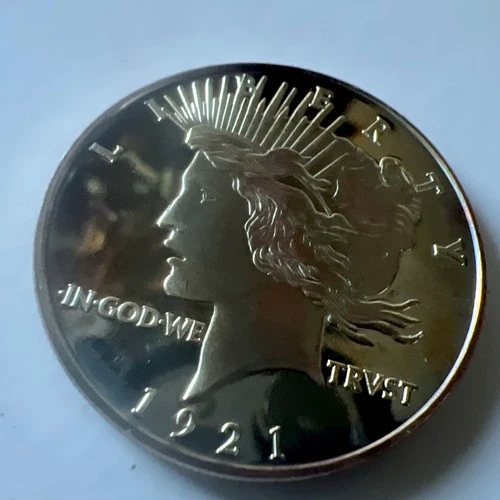 1921 PEACE DOLLAR  RARE PROOF  CAMEO SILVER   TONED  1 OUNCE  COPPER  ROUND