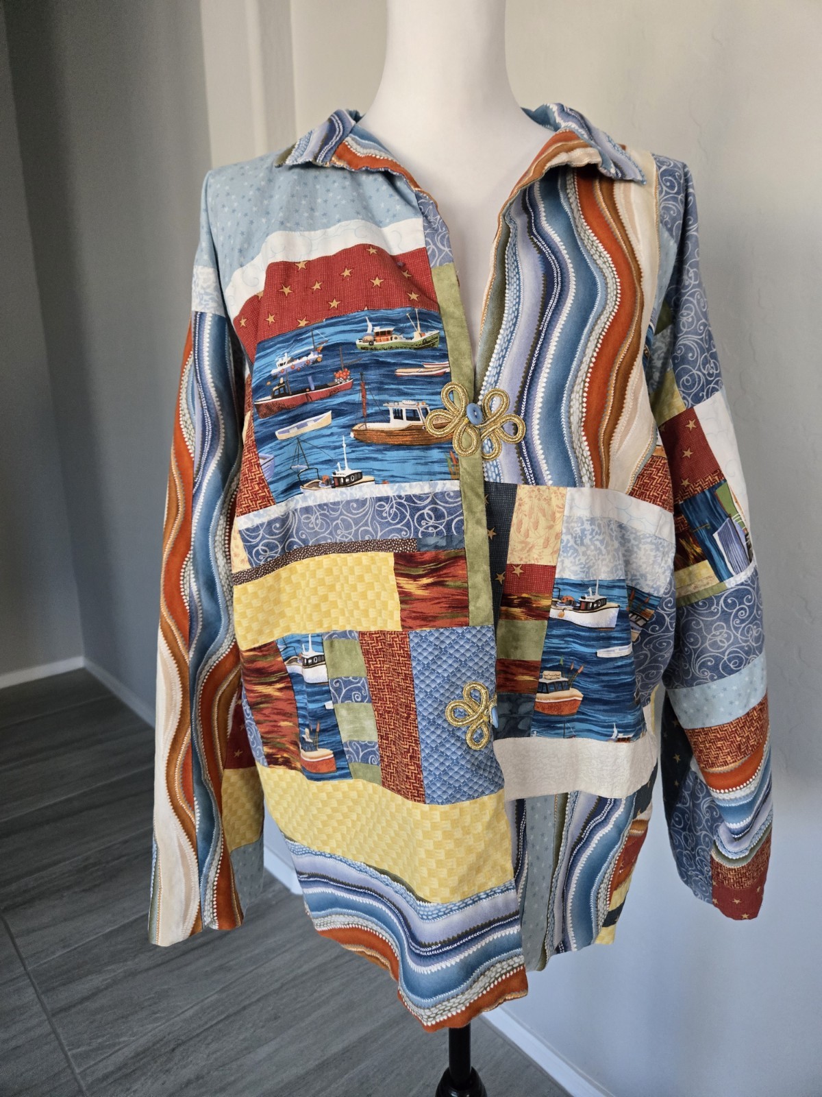 Boho Vintage Patchwork Handmade Boxy Nautical Qui… - image 8