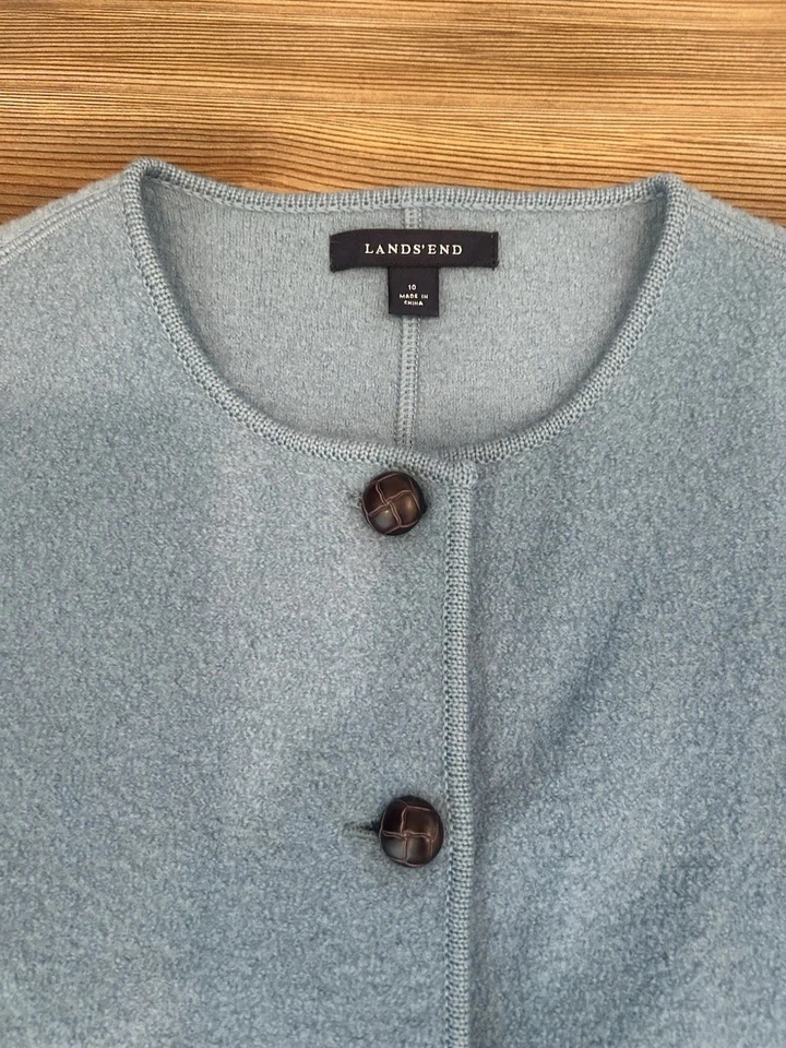 Cárdigan suéter chaqueta Lands' End azul de lana con botones para mujer talla 12 clásico Foto 4 de 4