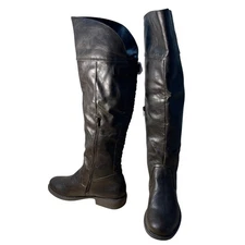 Diba London Over The Knee Boots Combat Style Faux Leather Brown Size 9M New