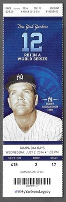 July 2 2014 New York Yankees vs Tampa Bay Rays ticket stub BOBBY RICHARDSON