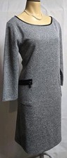 Ann Taylor Loft Long Sleeve Sweater Dress Size M Leather Trim Heather Grey
