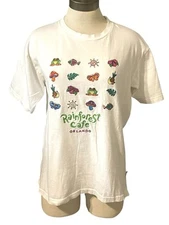VTG RAIN FOREST CAFE ORLANDO CAFE Womens Medium Embroidered White T-Shirt