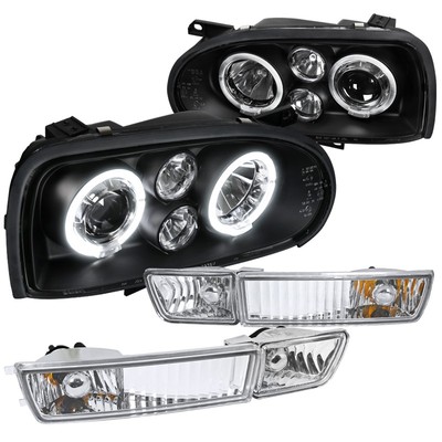 For Golf MK3 Halo Projector Headlights Black+Clear Bumper Fog Lamps