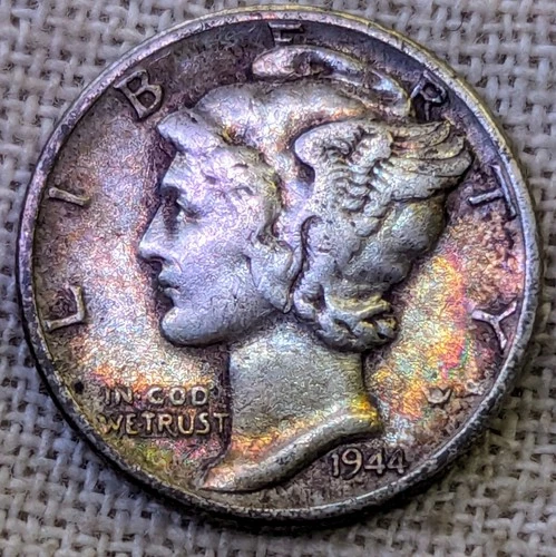1944 Mercury Dime VF/XF : Rainbow Tone, Very Fine to Extra Fine - 90% Silver