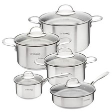 Set di Pentole 4 Pezzi + Padella, Acciaio Inox, 10 Pezzi