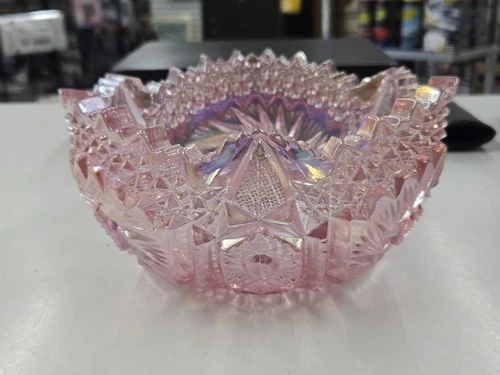 Vtg. L. E. Smith Carnival Glass Iridescent  Pink Comet In The Stars Saw Tooth