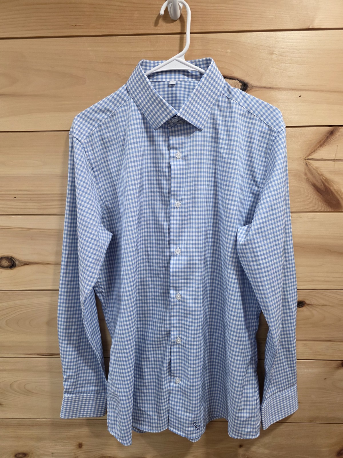State & Liberty Men’s Blue Gingham Dress Shirt, Performance Fabric, L