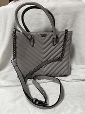 VICTORIA'S SECRET V QUILT CROSSBODY TOTE CARRYALL GRAY W/ BLACK CHAIN PURSE