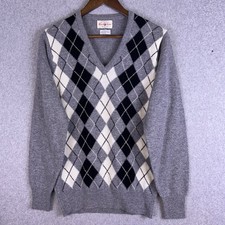 Alan Paine Sweater Men's 38 Gray Argyle Diamond 100 Pure Lambswool Pullover VTG