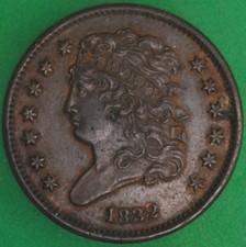 1832 Classic Head Half Cent XF+