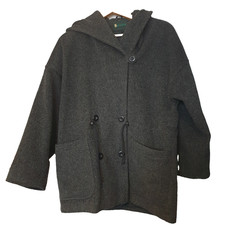 Lakeland Duffle Coat Ladies XL Grey Overcoat Hood Pockets Wool Blend UK Vintage