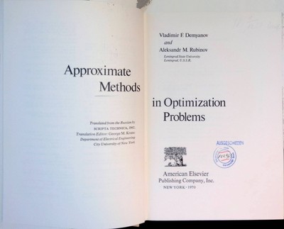 Approximate Methods in Optimization Problems. Modern Analytic and Comput 2220571