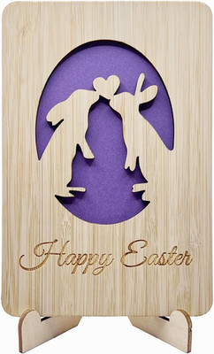 Wooden Easter Bunny Card with Stand,Happy Easter Cards with Envelopes for Kids,
