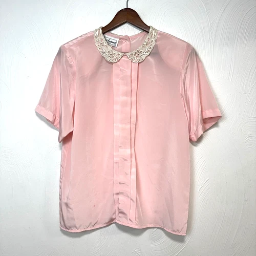 Vintage Petite Sentiments California Pink Blouse 80s Lace Collar Deadstock 10